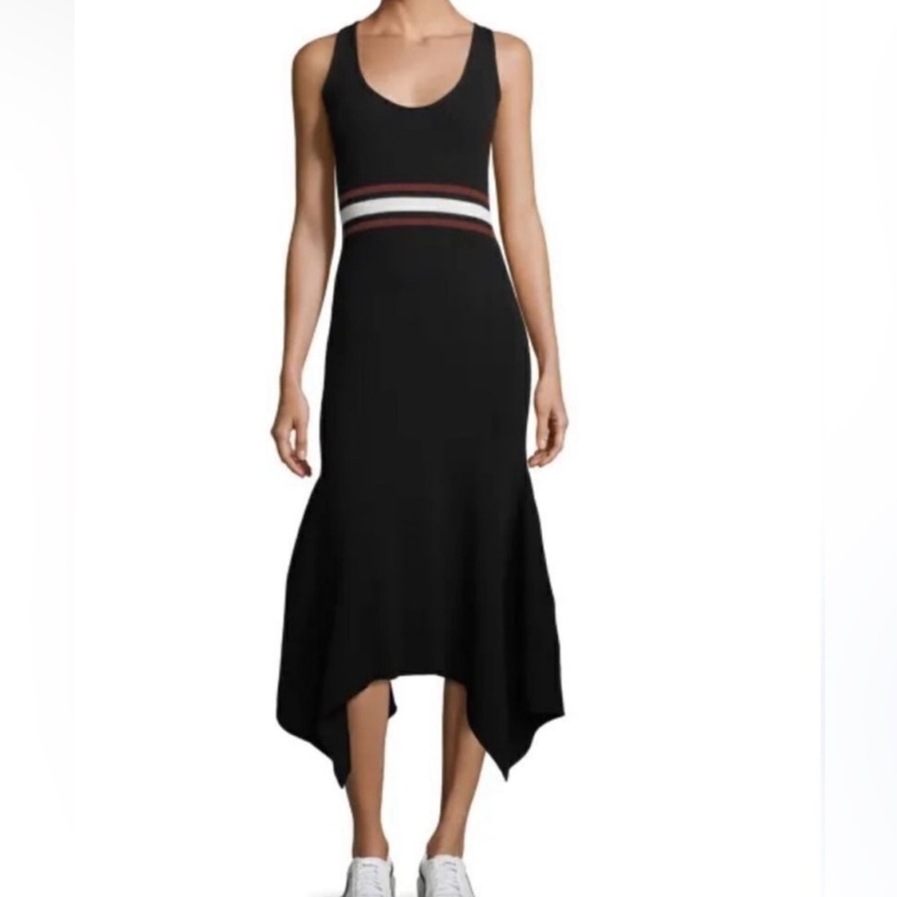 A.L.C. Black knit Handkerchief Hem midi Dress with Striped Waist